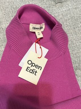 Nordstrom Open Edit Magenta Ribbed Mock Neck Sweater